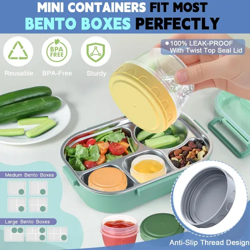 Vista 5 de Yomarket 6 piezas 2 oz Recipiente de aderezo de ensalada, recipientes de condimentos reutilizables con tapas a prueba de fugas, pequeños recipientes