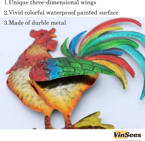 Vista 6 de VinSees Decoración de pared de gallo de metal, regalos de pollo para mujeres, mamá, abuela, esposa; escultura de pared de gallo 3D para cocina