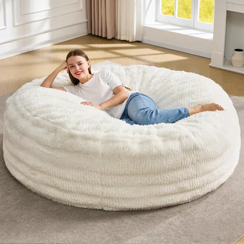 Vista 35 de Hobestluk Sillas Puf para Adultos, Silla Puf con Relleno, Sillas Puf Grandes con Funda Esponjosa en Relieve, Sillas Puf Gigantes para Adultos