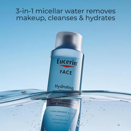 Vista 3 de Eucerin Agua micelar hidratante de limpieza facial con ácido hialurónico, limpiador facial y removedor de maquillaje, sin fragancia y no seca