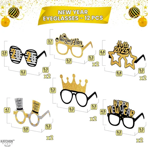 Vista 2 de KatchOn Gafas de Año Nuevo 2025 – Paquete de 12 Suministros para fiestas NYE 2025, gafas de sol de feliz año nuevo 2025, decoraciones