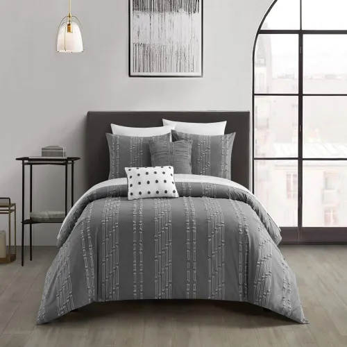 Vista 7 de Chic Home Desiree - Juego de edredón Blush Bed in a Bag, tamaño Queen (5 piezas), ropa de cama de microfibra con diseño jacquard a rayas, edredón