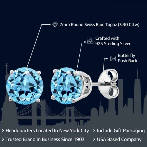 Vista 145 de Gem Stone King Aretes de plata de ley 925 con piedra natal redonda de 0.276 in para mujer