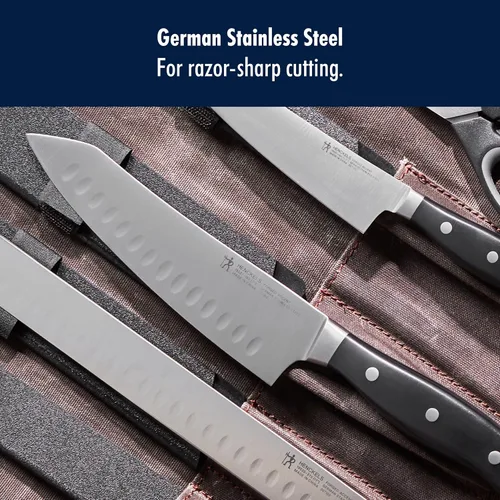 Vista 5 de Henckels Cuchillo Santoku Forged Accent de 7 pulgadas con Filo Hueco, Negro