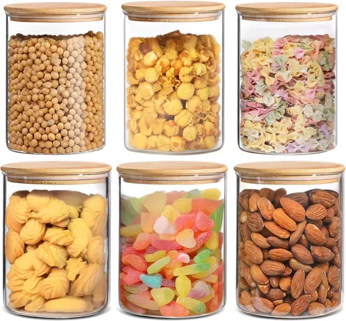 Vista 11 de Tarros de almacenamiento de alimentos de vidrio de 33+17 oz con tapas herméticas, tarro de vidrio transparente con tapa de bambú, recipiente