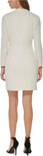 Vista 2 de DKNY Vestido fruncido lateral de manga larga con cuello en V para mujer