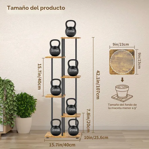 Vista 3 de LASZOLA Soporte Negro de Madera de 5 Niveles para Plantas de Interior para Macetas Más Grandes de Servicio Pesado, Estantes Verticales Resistentes