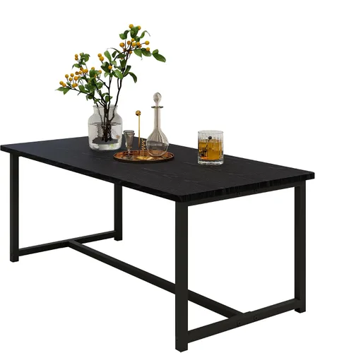 Vista 5 de Mesa auxiliar rectangular de 35.4 pulgadas para sala de estar, mesa de centro de estilo industrial moderna con marco de metal para espacios Negro