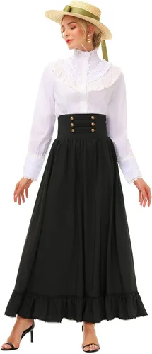 Vista 4 de Scarlet Darkness falda maxi victoriana estilo vintage con cintura alta acampanada