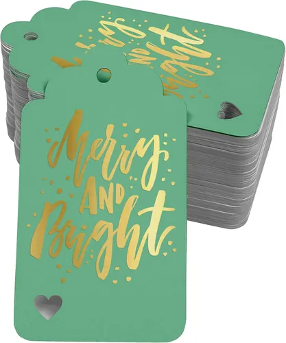 Vista 39 de Etiquetas colgantes con texto en inglés "Merry and Bright" (50 unidades)