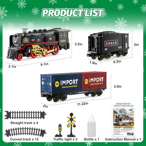 Vista 5 de Funwee Juego de tren para debajo del árbol de Navidad, juguete de tren eléctrico con humo, luces y sonido, modelo de tren de locomotora con pista