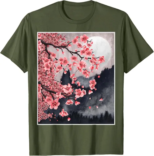 Vista 47 de Sakura - Camiseta japonesa de cerezo en flor japonesa, Negro, S