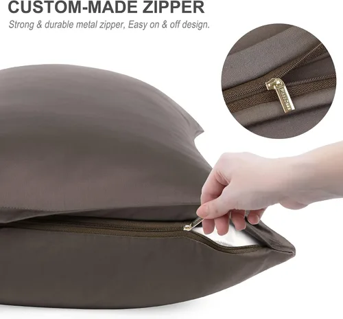 Vista 6 de Funda de almohada corporal de algodón de 400 hilos, cierre de cremallera, funda de almohada suave para el cuerpo, 20 x 48 pulgadas, castor
