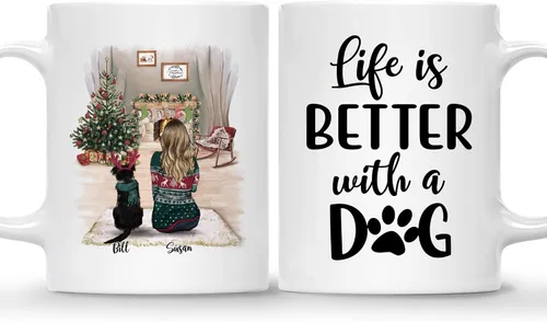 Vista 20 de Taza Personalizada de Gossby para Perros - La vida es mejor con perros (2 hombres - 2 perros) - Taza de perro personalizable para papás de perros