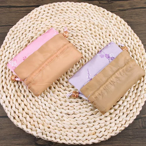 Vista 4 de 20 bolsas de seda con cordón, bolsa de joyería bordada de brocado de seda china, bolsa de joyería para boda, 4.7 x 5.9 pulgadas