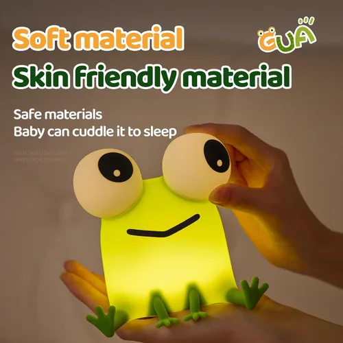 Vista 4 de Luz nocturna de rana para niños, bonita luz nocturna de silicona regulable para guardería, lámpara de noche recargable, regalos creativos portátiles