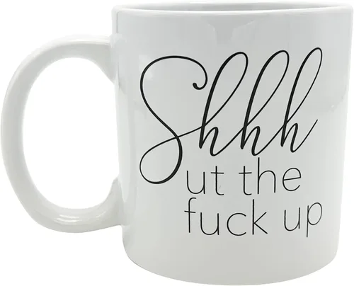 Vista 3 de Island Dogs Taza gigante de cerámica Shhhut the Fk Up de 22 onzas – Exprésate audazmente con esta divertida taza de café, taza de café de cerámica