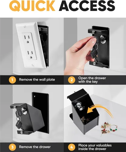 Vista 3 de Elder Welder® Caja fuerte de pared oculta con toma eléctrica Placa de pared 100% real incluida Fácil de instalar Caja fuerte oculta