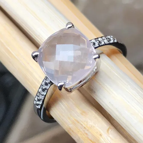 Vista 7 de Natural 1.5ct Pink Rose Quartz, White Topaz 925 Sterling Silver Engagement Ring Size 5, 6, 7, 8, 9