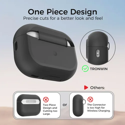 Vista 5 de TRONWIN Funda para AirPods Pro 2, [con bloqueo] Funda para AirPods Pro de una pieza (2ª/1ª generación), funda protectora completa de silicona suave
