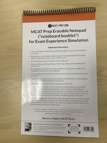Vista 3 de MCAT Prep Erasable NotepadWhiteboard (noteboard booklet) with Staedtler Marker for Exam Experience Simulation