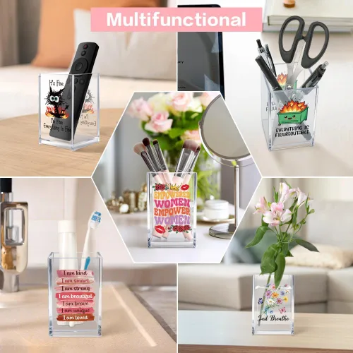 Vista 6 de It's Fine I'm Fine Soporte para Lápices y Bolígrafos Cosméticos de Acrílico, Divertido Soporte para Bolígrafos de Gato Negro, Regalo para Amantes