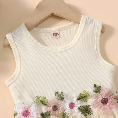 Vista 4 de Vestido de verano para niña de las flores tutú floral para niños sin mangas de punto princesa fiesta casual vestido de verano 2-7T