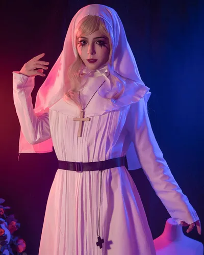 Vista 3 de Nuoqi Disfraz de monja Valak de película de terror para Halloween
