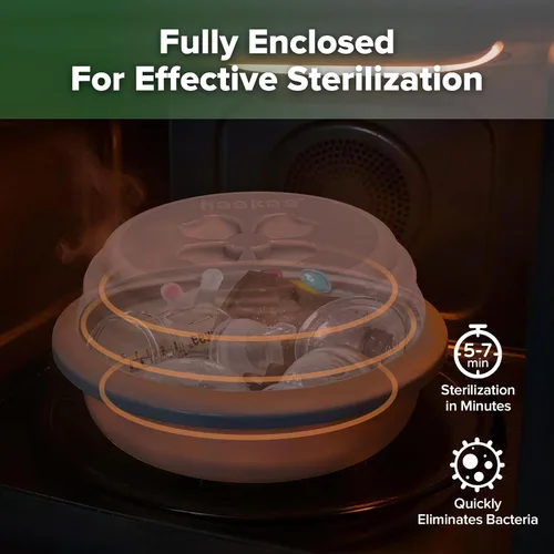 Vista 3 de Haakaa Esterilizador y vaporizador multiusos de silicona para microondas, esterilizador de microondas plegable reutilizable para biberones, piezas