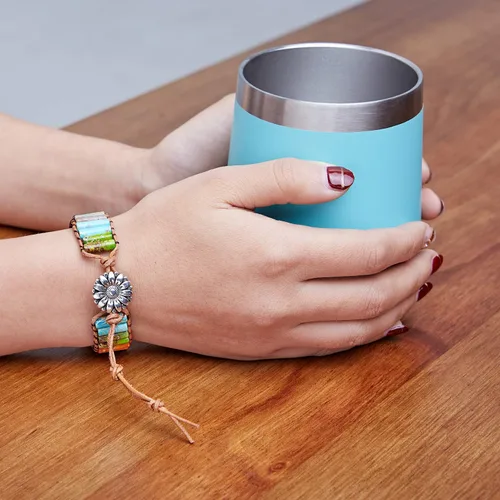Vista 7 de sedmart - Pulseras de los 7 chakras para mujeres con piedras reales y correa de cuero, cuentas curativas para hombres y mujeres, joyería bohemia