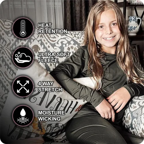 Vista 3 de Thermajane - Conjunto de ropa interior térmica para niñas, ropa interior larga, ultrasuave, capa base de invierno para niñas