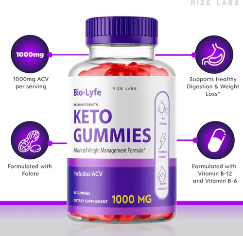 Vista 2 de rize labs - BioLyfe Keto ACV Gummies fórmula avanzada vinagre de sidra de manzana máxima fuerza (60 gomitas)