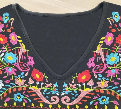 Vista 3 de Melliflo Camisetas mexicanas de manga corta para mujer, bordadas florales, sueltas, estilo étnico, camisetas bohemias