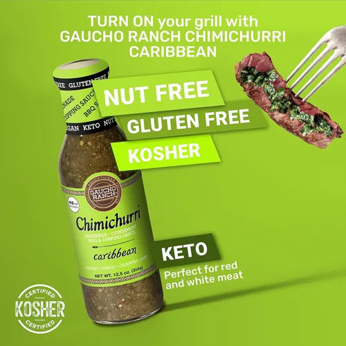 Vista 2 de Gaucho Ranch Salsa de carne caribeña Adobo gourmet de Chimichurri con perejil, ajo, cilantro y menta Vegana, sin gluten, keto, sin conservantes