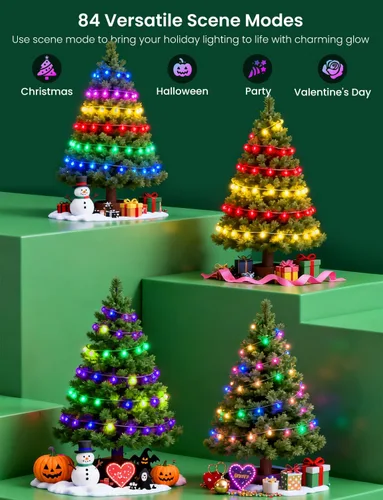Vista 7 de Cadena de luces inteligentes RGB+IC con 200 LED, luces de Navidad para interiores que cambian de color, control por APP y control remoto, 84
