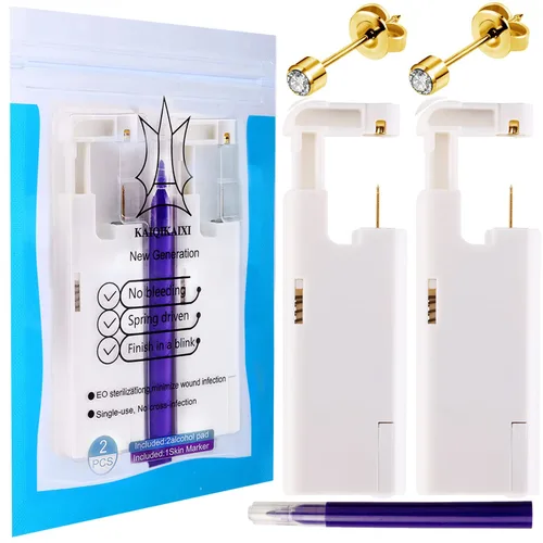 Vista 10 de KAIQIKAIXI 18 piezas, kit de perforación de oreja, pistola de clavos para oreja automática e indolora, desechable, aséptica, casera, portátil, grupo