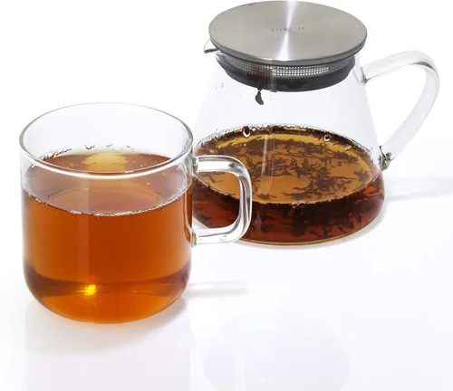 Vista 8 de Four Life 841 - Tetera de vidrio, resistente al calor, 18.9 fl oz (18.0 fl oz), para 3 tazas, tapa con colador de té, una mano, apta para microondas