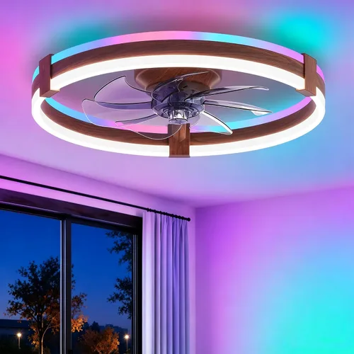 Vista 12 de ZMISHIBO Ventiladores de techo RGB de bajo perfil de 20" con luces y Gris RGB
