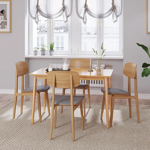 Vista 2 de Panana Mesa de comedor moderna de 47 pulgadas, mesa de cocina con patas de madera maciza, acabado de roble, mesa de comedor para el hogar, muebles