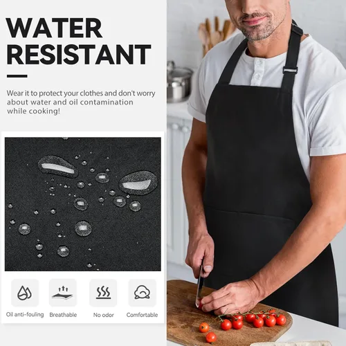 Vista 2 de NLUS Delantales de chef para hombres y mujeres, delantales de cocina para mujeres con 2 bolsillos, delantales ajustables, resistentes al agua y al