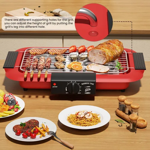 Vista 5 de Parrilla eléctrica para barbacoa, sin humo, antiadherente para interiores y exteriores, 2000 W, doble tubo de alta potencia, portátil, extraíble