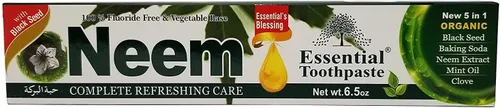 Vista 2 de Essential Palace Pasta de dientes Neem fórmula 5 en 1 – 100% libre de flúor y base vegetal de gluten, evita caries, refrescante con extracto