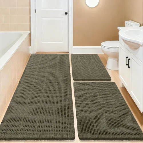 Vista 74 de Tapete de baño con diseño de gofre, moderno, bohemio, absorbente, antideslizante, ultrasuave, lavable a máquina, con letra de baño, dormitorio