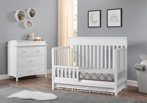 Vista 4 de Oxford Baby Castle Hill - Kit de conversión de riel de protección de cuna a cama de niño pequeño, blanco, certificado GreenGuard Gold