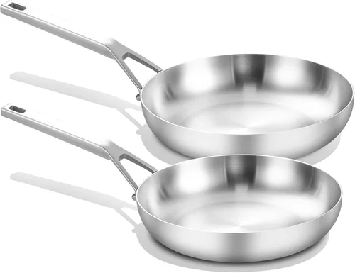 Vista 12 de Yeksum Sartén de acero inoxidable de triple capa completamente adherida de 8 pulgadas, sartenes para tortilla, sartén para huevos, sartén de chef