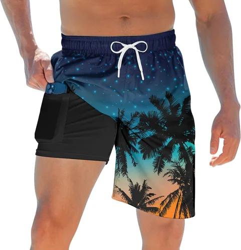 Vista 10 de Trajes de baño para hombre con forro de compresión 2 en 1 Shorts de tabla de 9 pulgadas de secado rápido con bolsillos Blanco