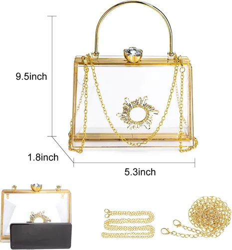 Vista 2 de Rkrouco Bolso de mano transparente de acrílico para mujer, bolso de hombro con cadena extraíble