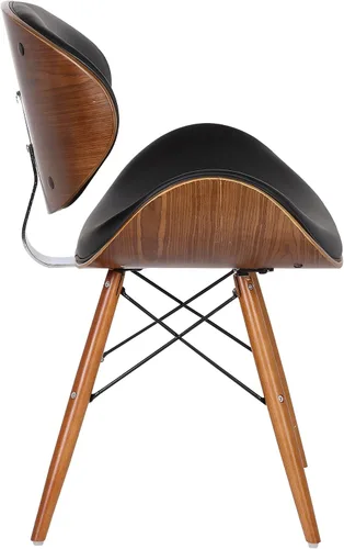Vista 5 de Armen Living Cassie - Silla de comedor en piel sintética negra y acabado de madera de nogal, 20 pulgadas de profundidad x 21 pulgadas de ancho x 31
