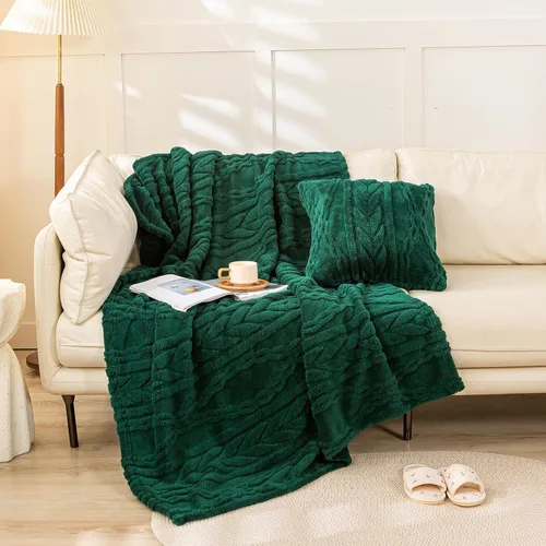 Vista 3 de YUSOKI - Fundas de almohada de pelo de sherpa con diseño elegante 3D, juego de 2 - Fundas de almohada decorativas suaves y acogedoras para sofá