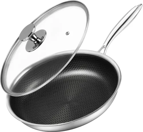 Vista 9 de Innerwell - Sartén de acero inoxidable de 8 pulgadas con revestimiento de nido de abeja antiadherente, sartén para huevos y tortillas, cocina